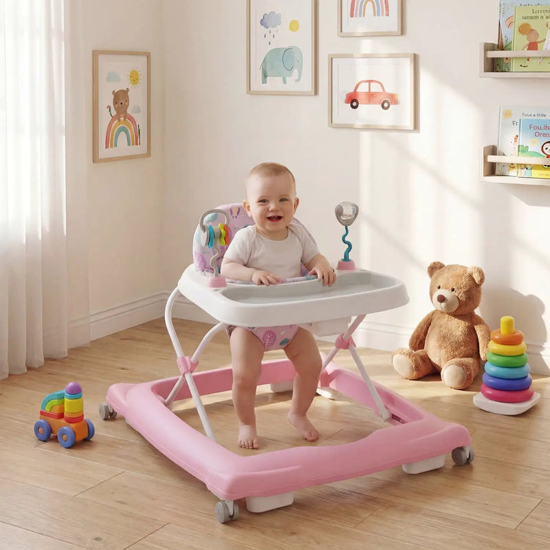 Foldable Baby Walker with Removable Seat and Adjustable Height for 6-12 Months by DirectDeals