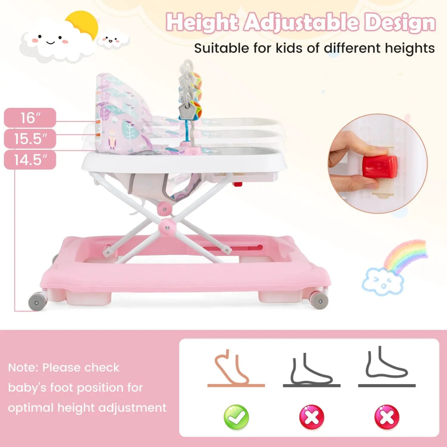 Foldable Baby Walker with Removable Seat and Adjustable Height for 6-12 Months by DirectDeals