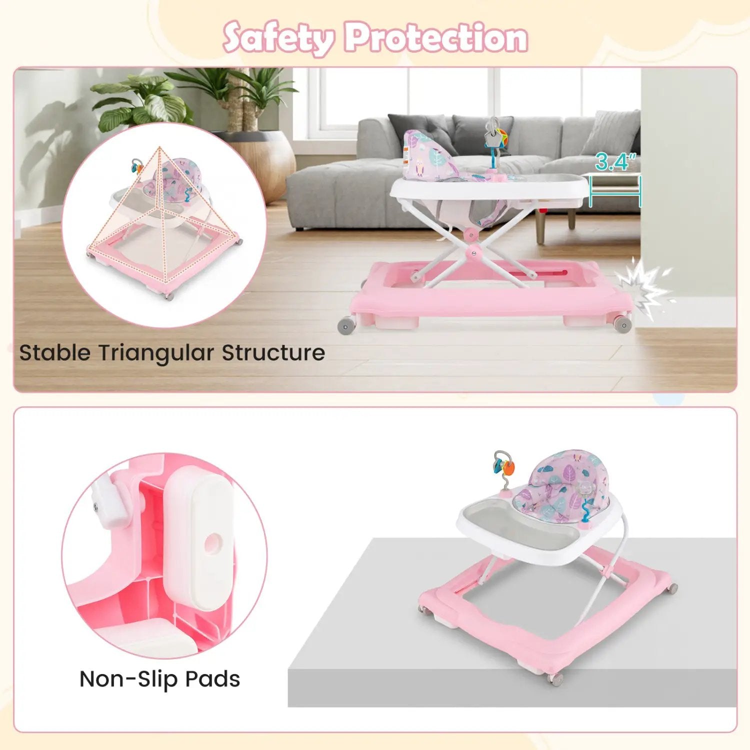 Foldable Baby Walker with Removable Seat and Adjustable Height for 6-12 Months by DirectDeals