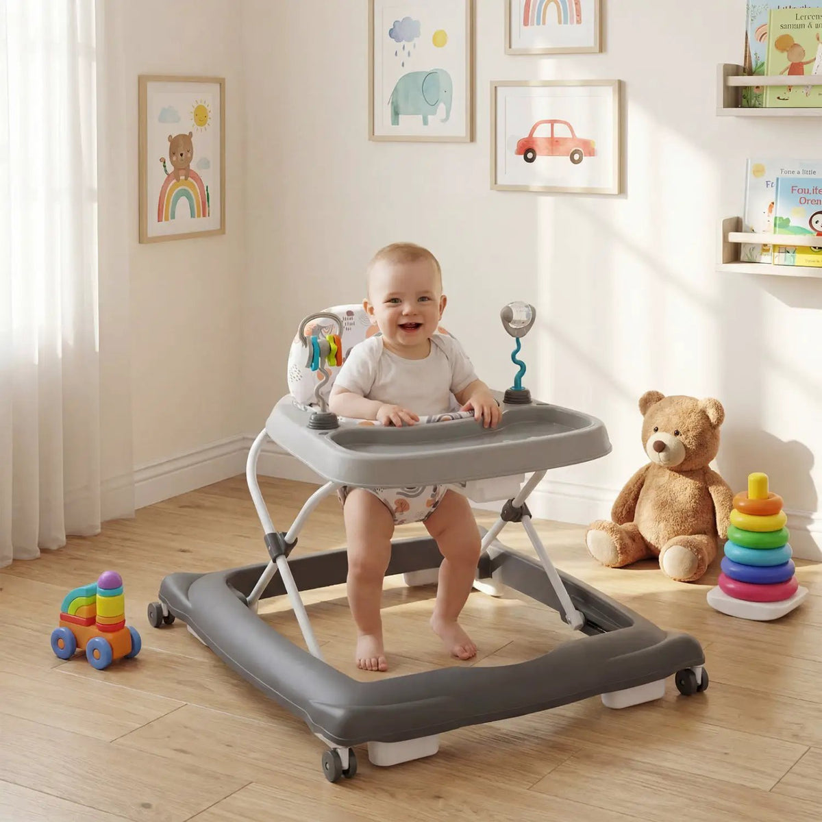 Foldable Baby Walker with Removable Seat and Adjustable Height for 6-12 Months, photo 3 of 15