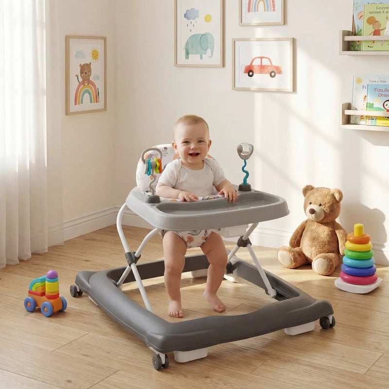 Foldable Baby Walker with Removable Seat and Adjustable Height for 6-12 Months by DirectDeals