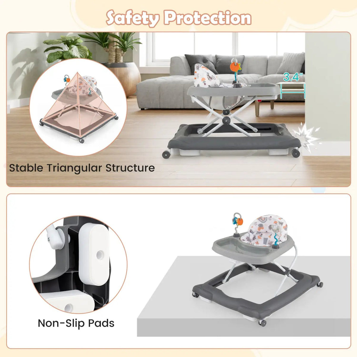 Foldable Baby Walker with Removable Seat and Adjustable Height for 6-12 Months, photo 8 of 15