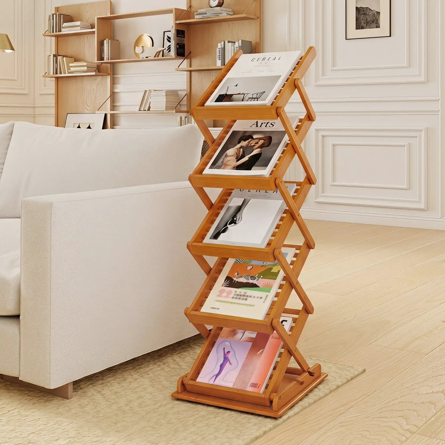 Foldable Bamboo Magazine Rack with 5 Tiers and 2 Positions by DirectDeals