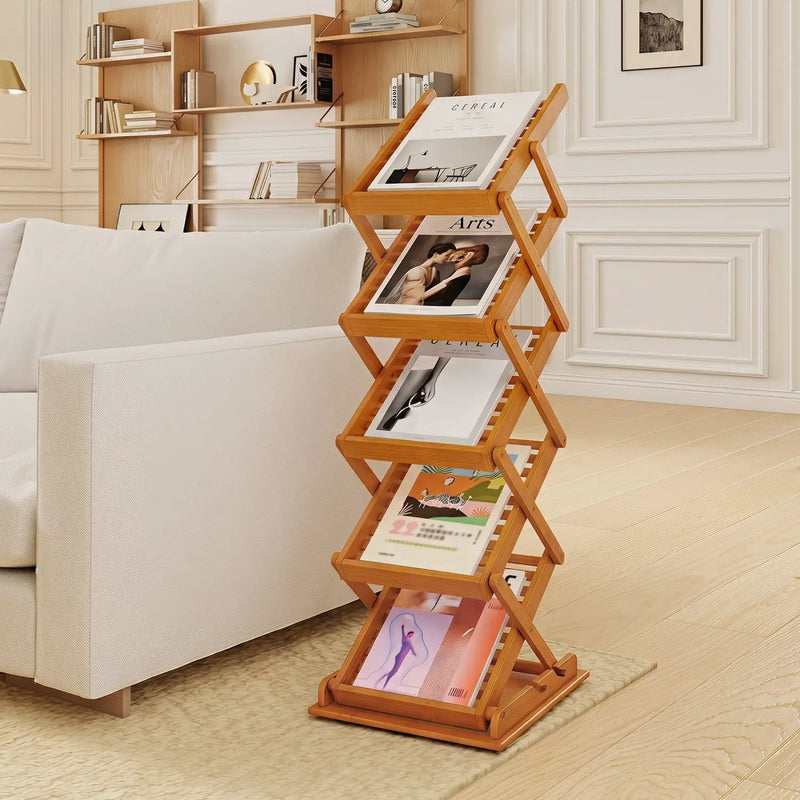 Foldable Bamboo Magazine Rack with 5 Tiers and 2 Positions by DirectDeals