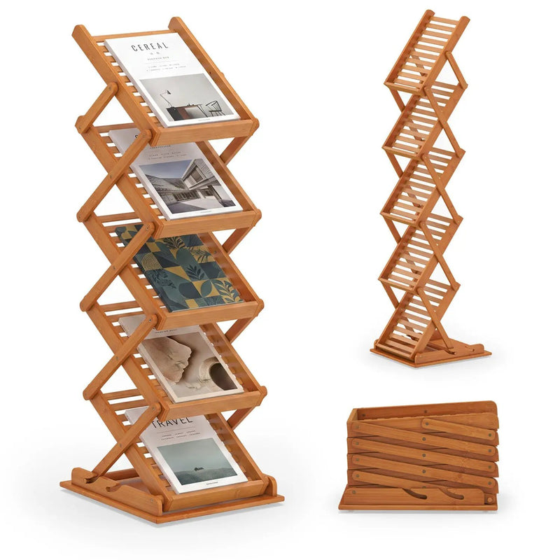 Foldable Bamboo Magazine Rack with 5 Tiers and 2 Positions by DirectDeals