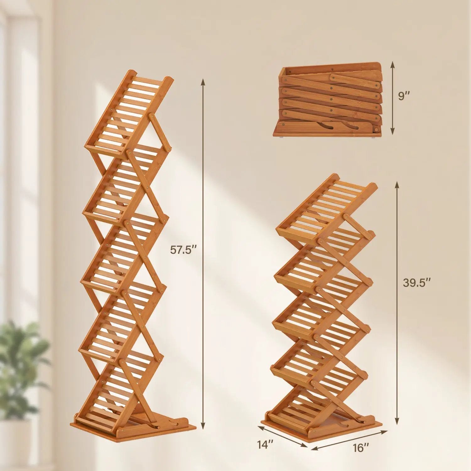 Foldable Bamboo Magazine Rack with 5 Tiers and 2 Positions by DirectDeals