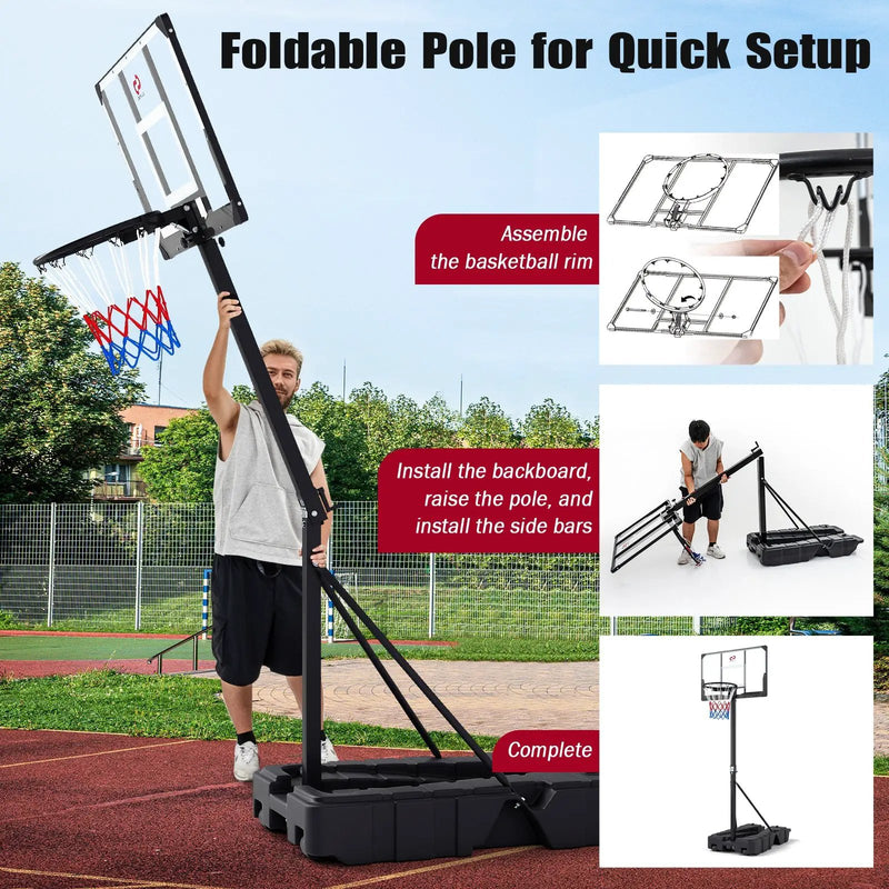 Foldable Basketball Hoop 7.54-10 ft Stepless Adjustable with PC Backboard by DirectDeals