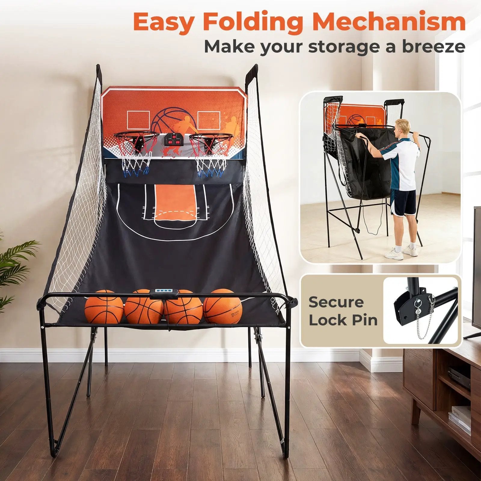 Foldable Basketball Arcade Game Kids Basketball Hoop Machine with 8 Exciting Playing Modes by DirectDeals