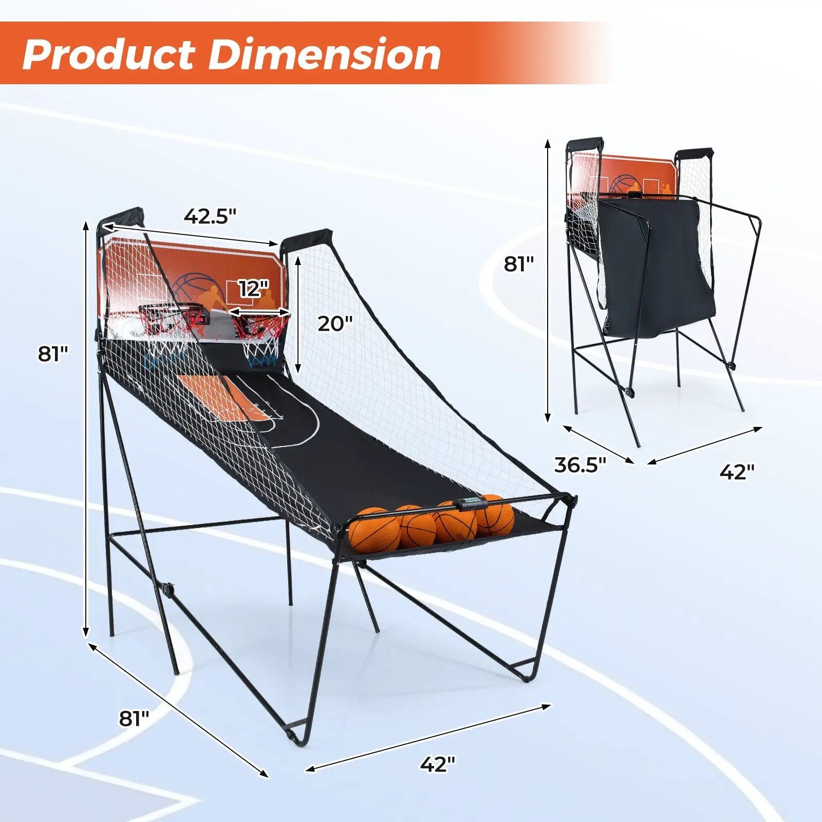 Foldable Basketball Arcade Game Kids Basketball Hoop Machine with 8 Exciting Playing Modes by DirectDeals