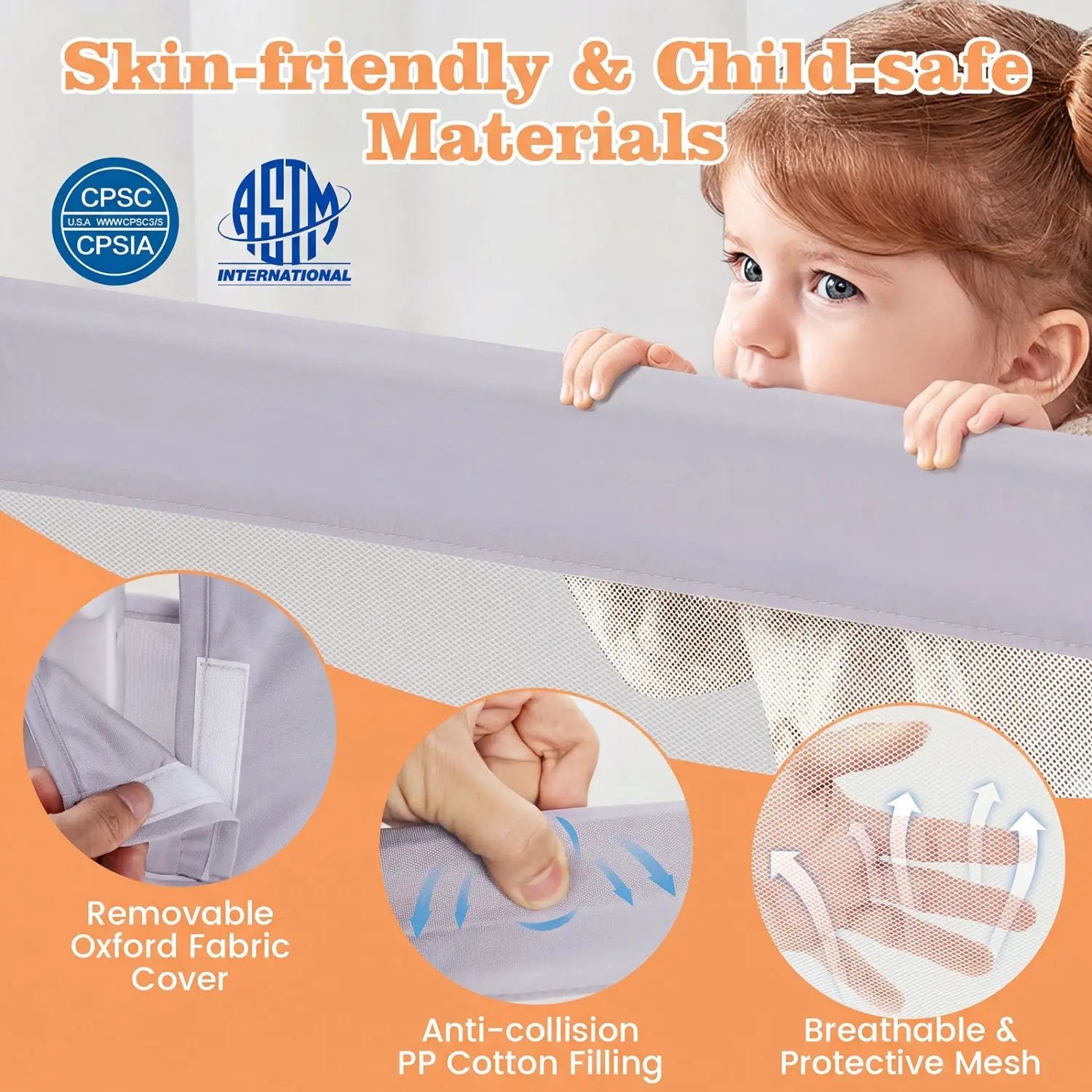 Foldable Bed Rail with Swing Down Design - Light Gray by DirectDeals