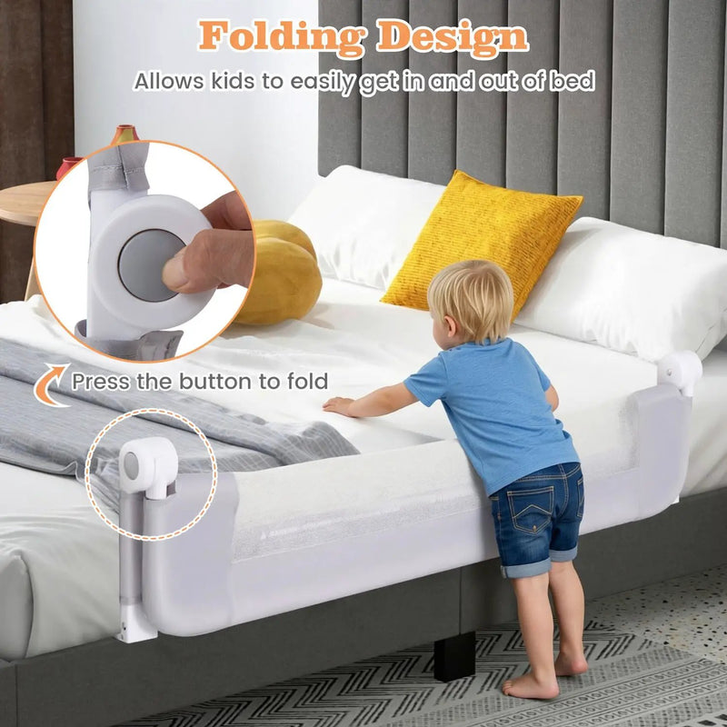 Foldable Bed Rail with Swing Down Design - Light Gray by DirectDeals