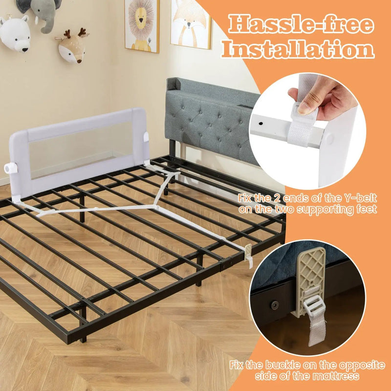 Foldable Bed Rail with Swing Down Design - Light Gray by DirectDeals