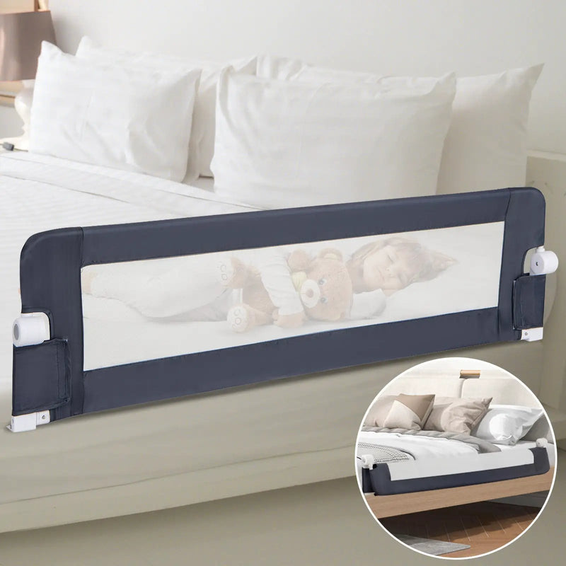60-Inch Foldable Bed Rail Swing Down Baby Bed Guard Rail with Adjustable Safety Strap by DirectDeals