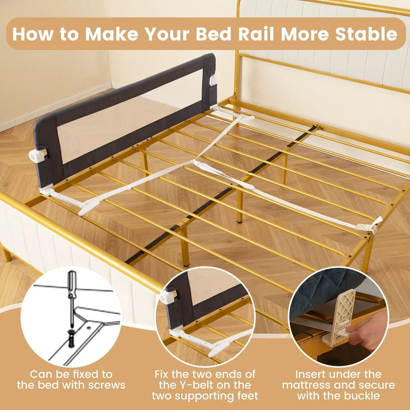 60-Inch Foldable Bed Rail Swing Down Baby Bed Guard Rail with Adjustable Safety Strap by DirectDeals