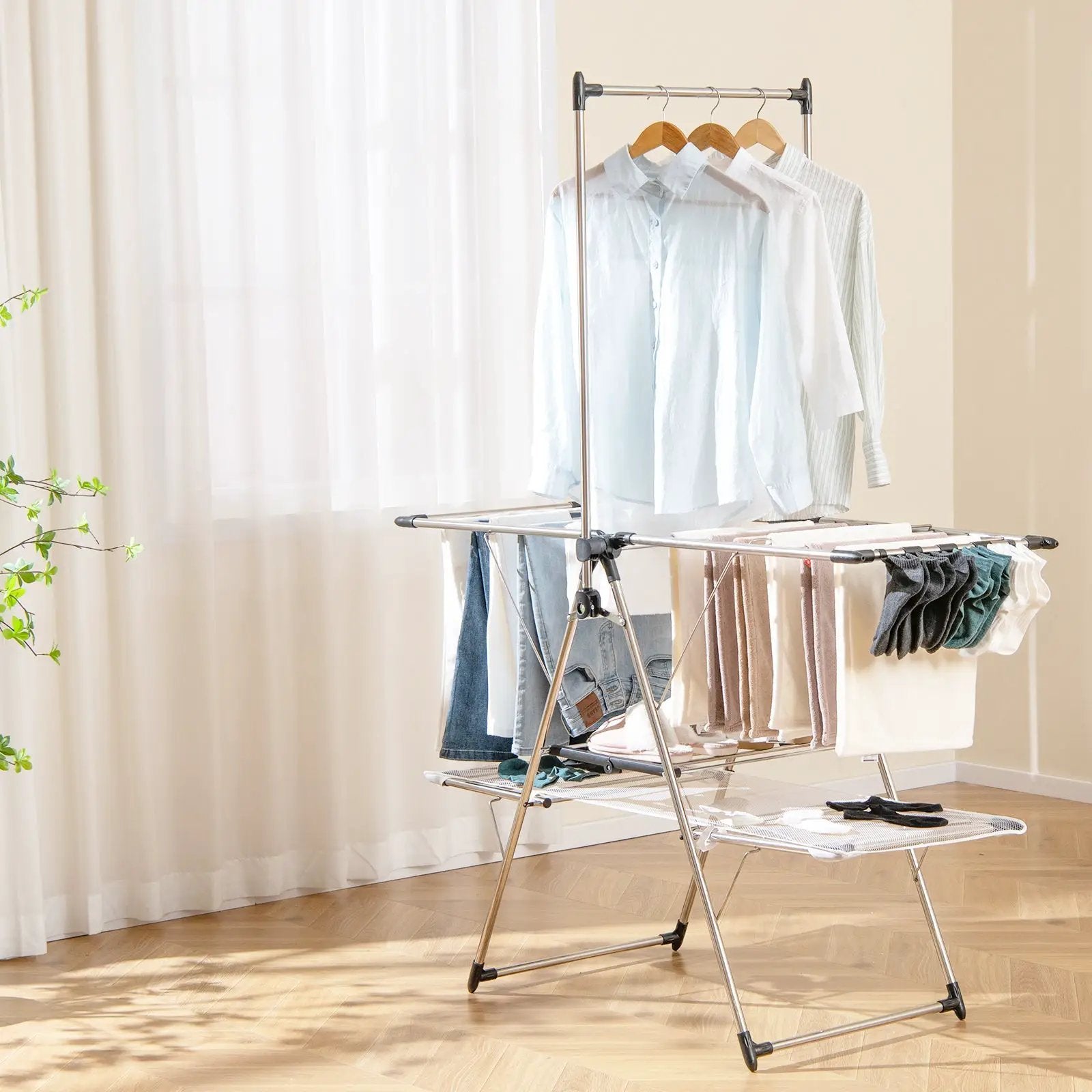 Large Foldable Clothes Drying Rack with Tall Hanging Bar by DirectDeals