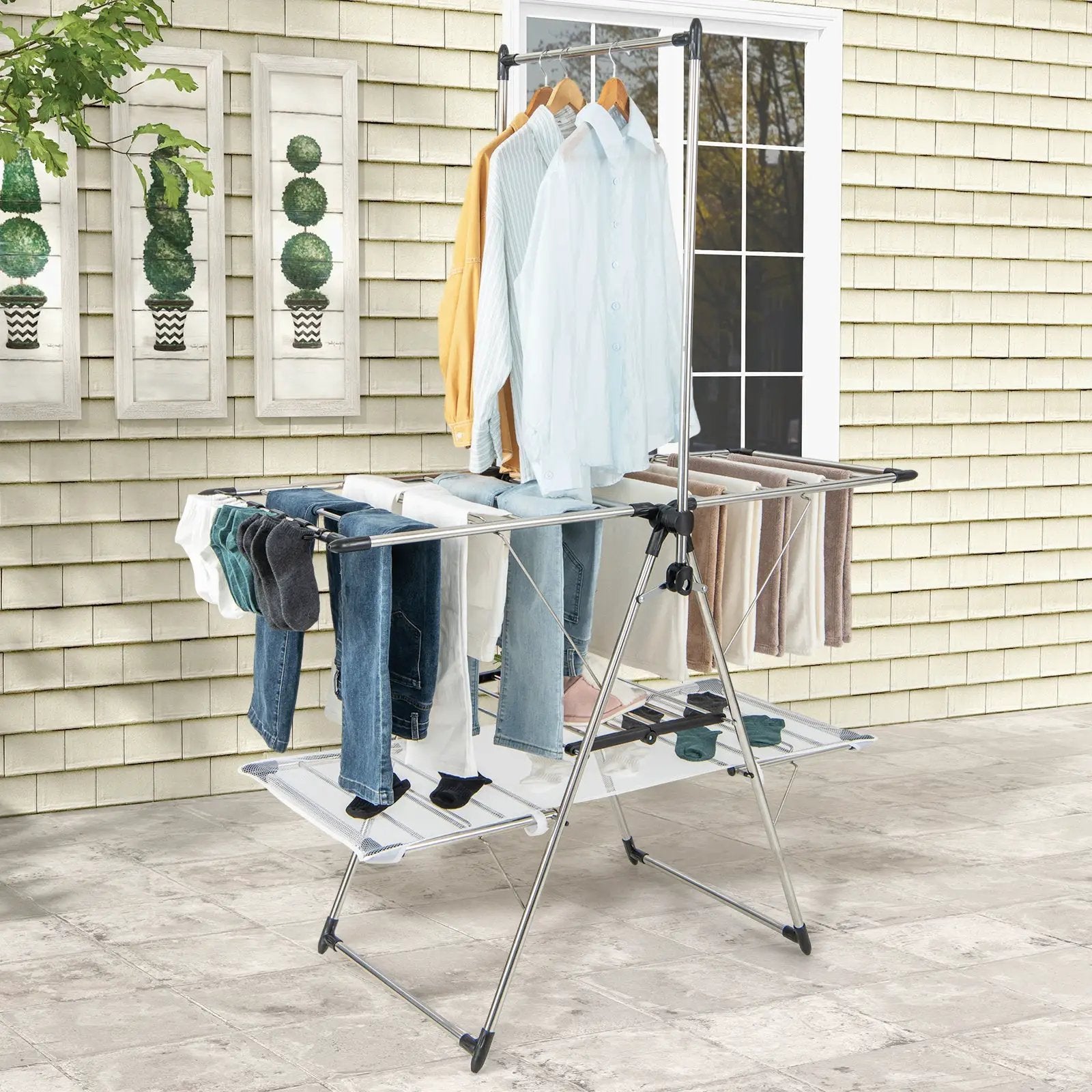 Large Foldable Clothes Drying Rack with Tall Hanging Bar by DirectDeals