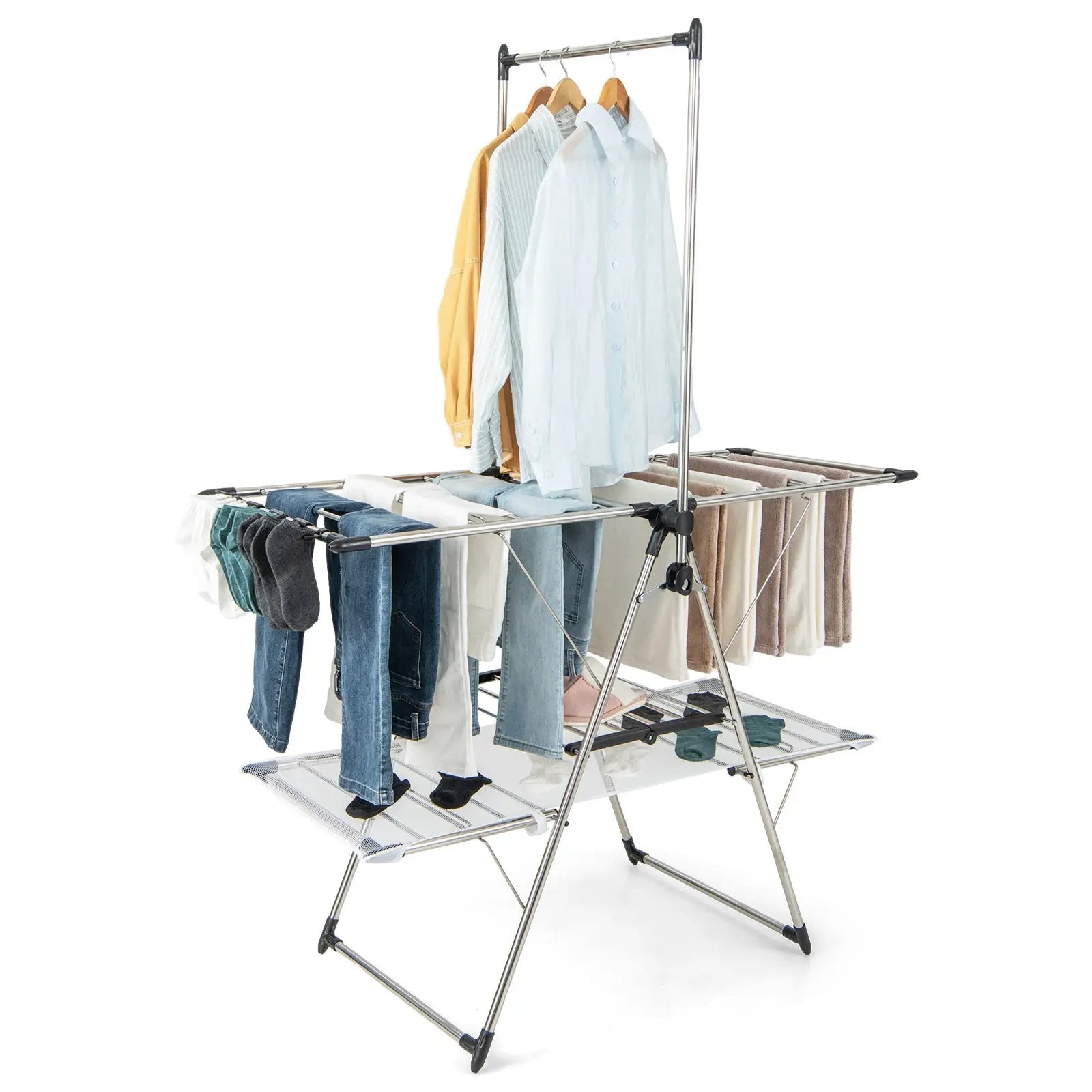 Large Foldable Clothes Drying Rack with Tall Hanging Bar by DirectDeals