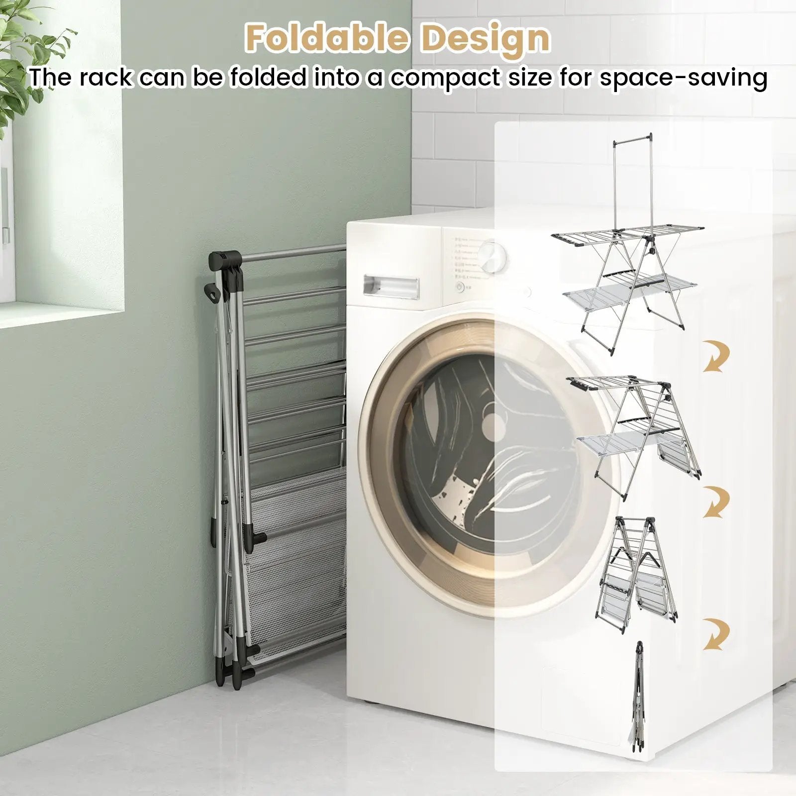 Large Foldable Clothes Drying Rack with Tall Hanging Bar by DirectDeals