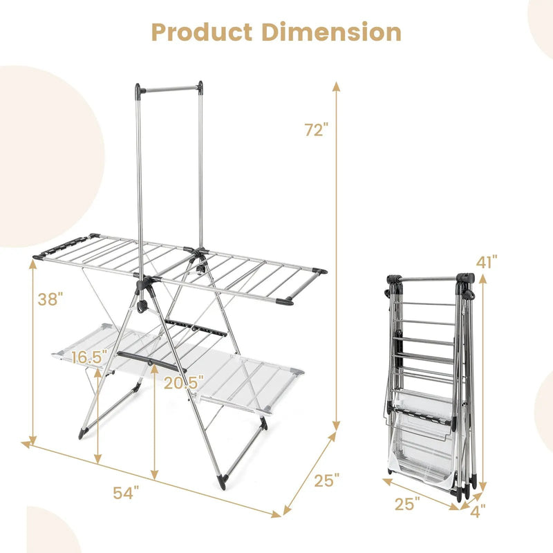 Large Foldable Clothes Drying Rack with Tall Hanging Bar by DirectDeals