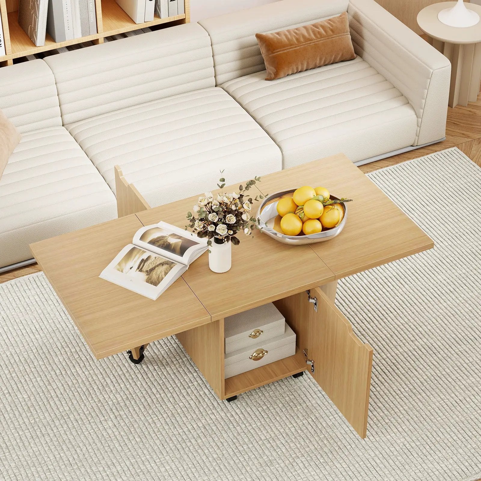 Foldable Coffee Table with Storage Cabinet Extendable Center Table by DirectDeals