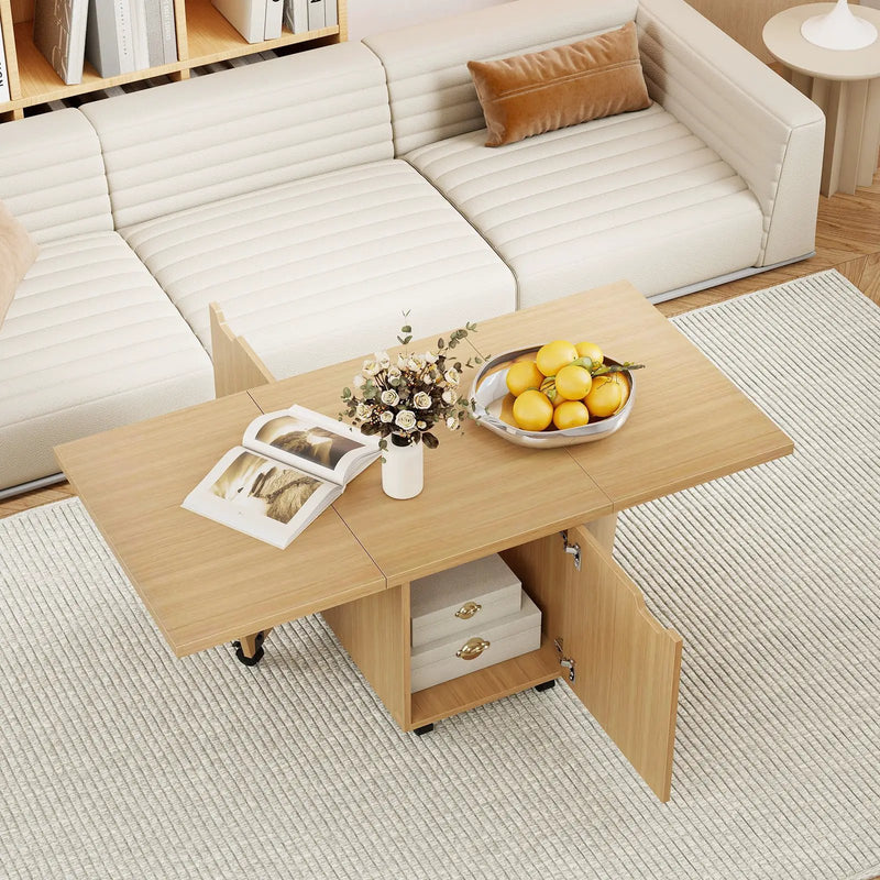 Foldable Coffee Table with Storage Cabinet Extendable Center Table by DirectDeals
