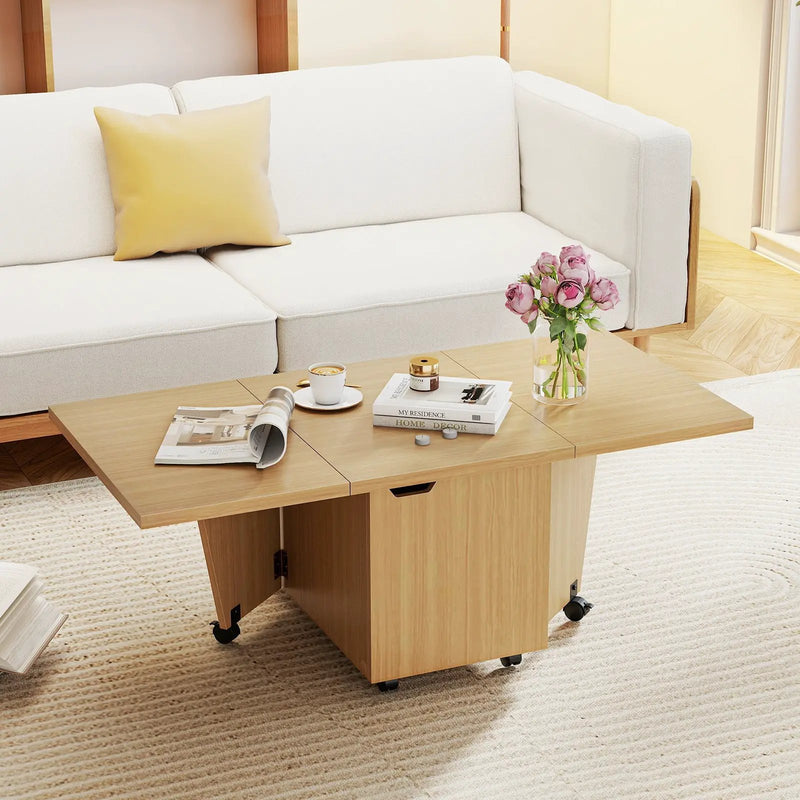 Foldable Coffee Table with Storage Cabinet Extendable Center Table by DirectDeals