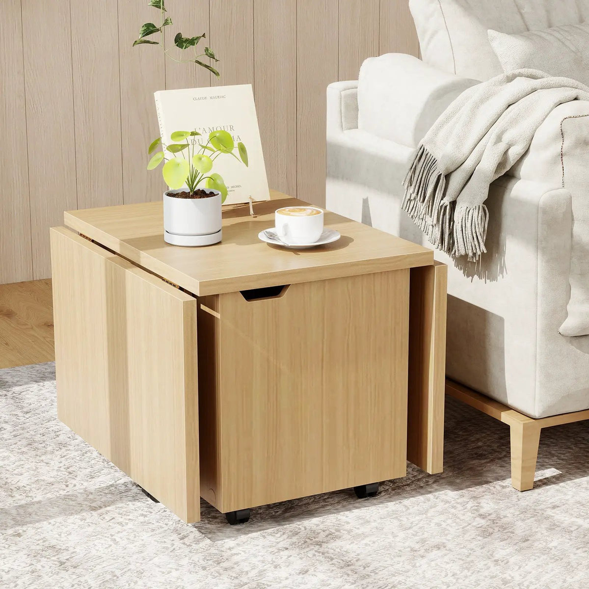 Foldable Coffee Table with Storage Cabinet Extendable Center Table, photo 14 of 16