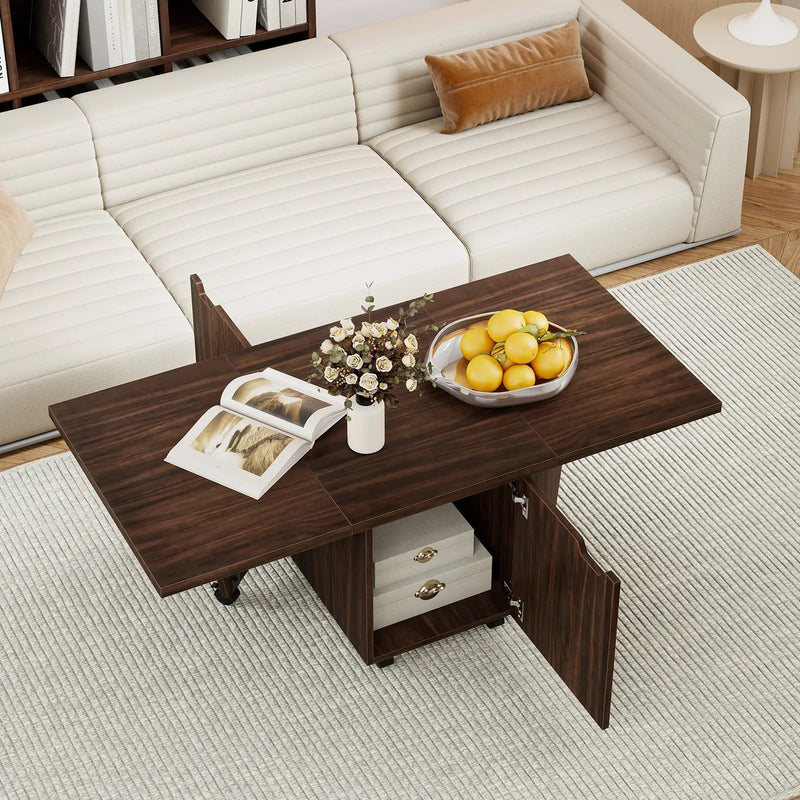 Foldable Coffee Table with Storage Cabinet Extendable Center Table by DirectDeals
