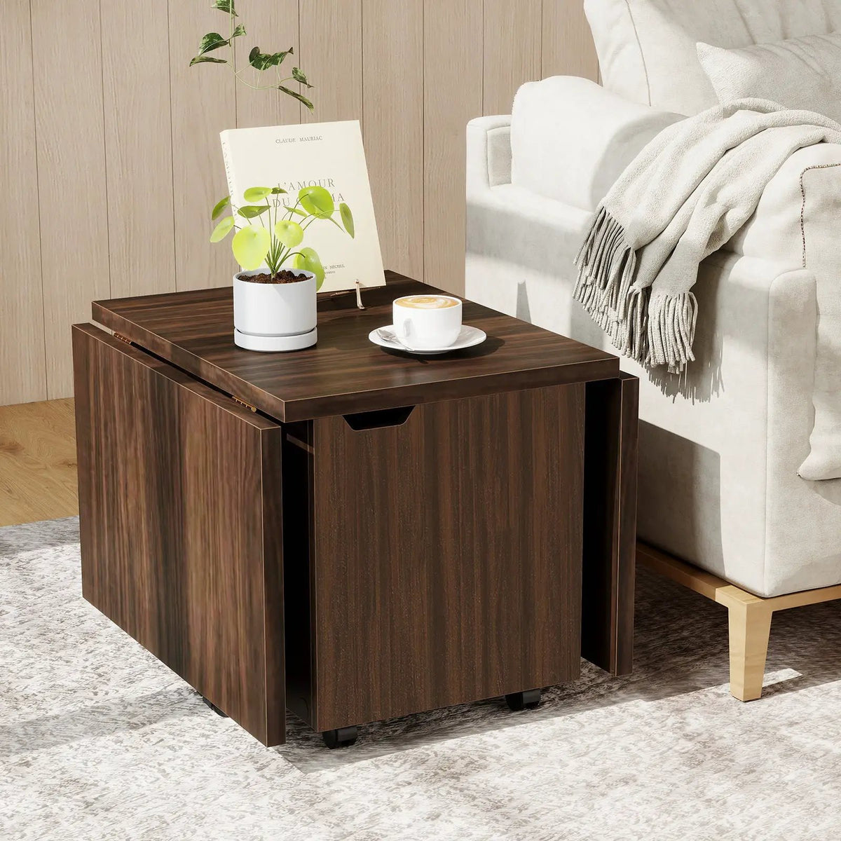 Foldable Coffee Table with Storage Cabinet Extendable Center Table, photo 11 of 16