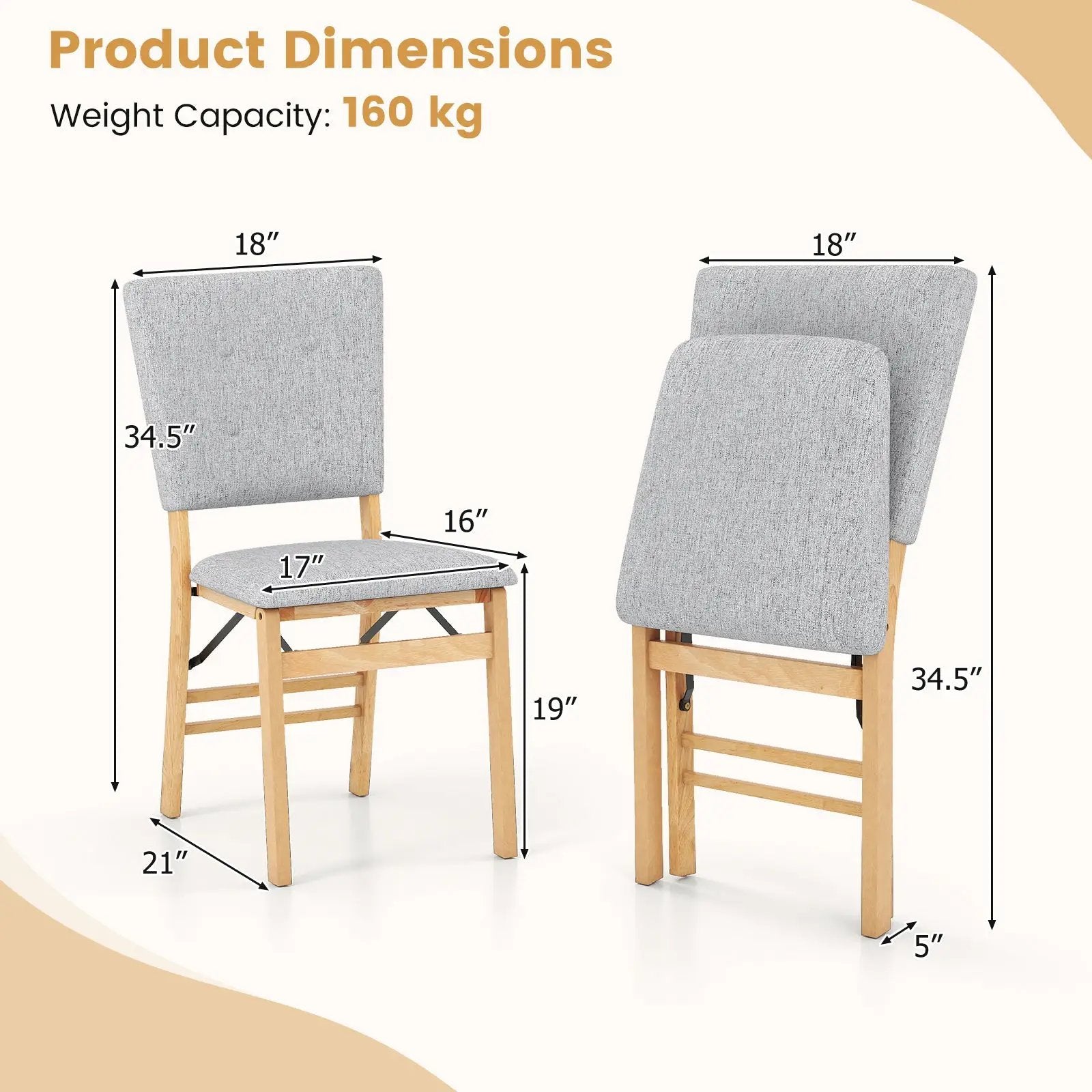 Foldable Dining Chair Set of 2 Armless Kitchen Chair with Padded Seat and Tilt Backrest by DirectDeals
