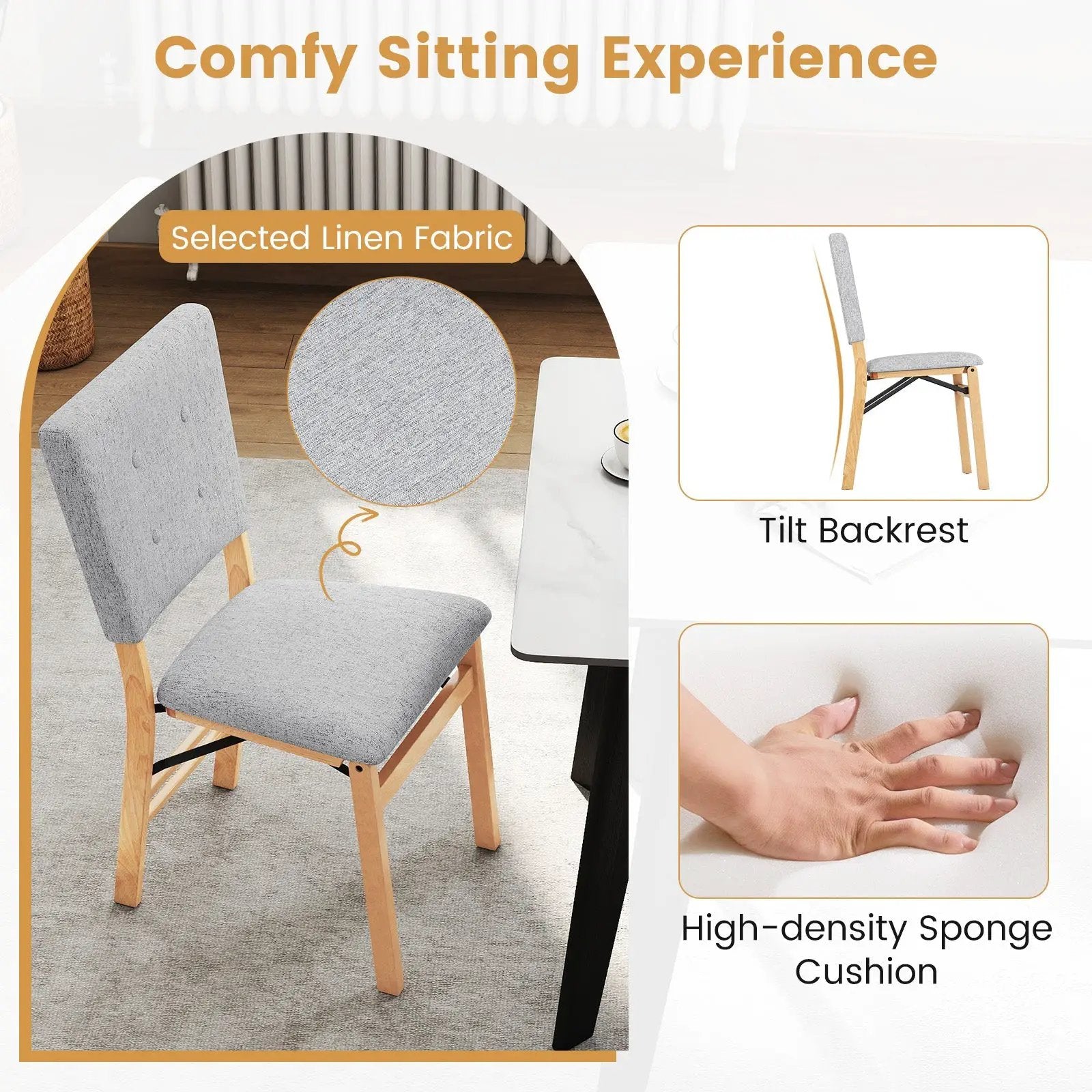 Foldable Dining Chair Set of 2 Armless Kitchen Chair with Padded Seat and Tilt Backrest by DirectDeals