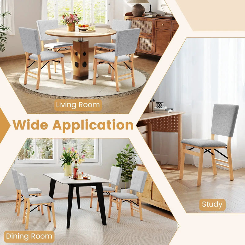 Foldable Dining Chair Set of 2 Armless Kitchen Chair with Padded Seat and Tilt Backrest by DirectDeals