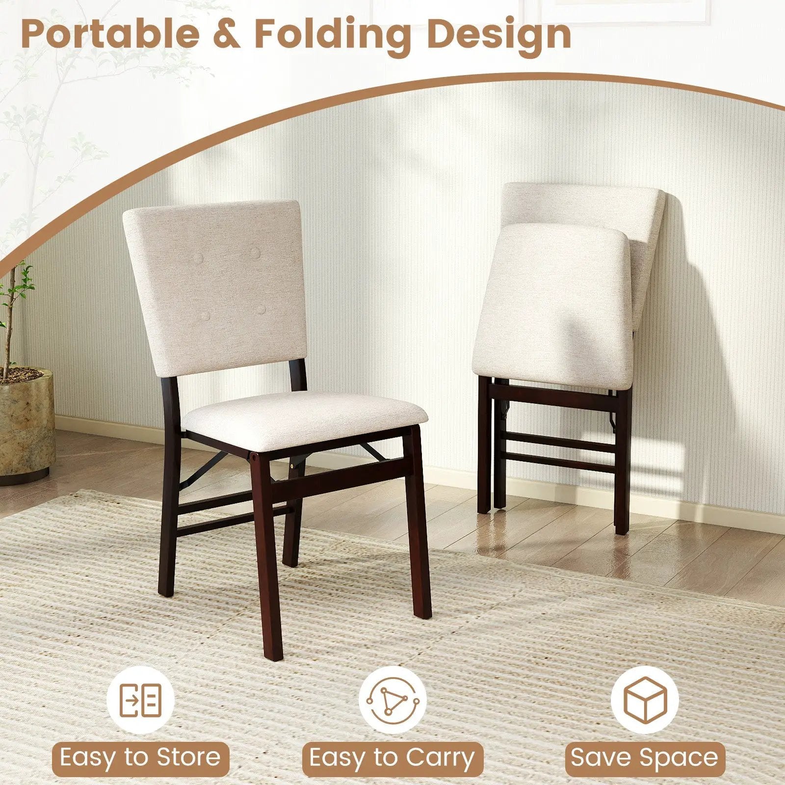 Foldable Dining Chair Set of 4 Armless Kitchen Chair with Padded Seat and Tilt Backrest by DirectDeals