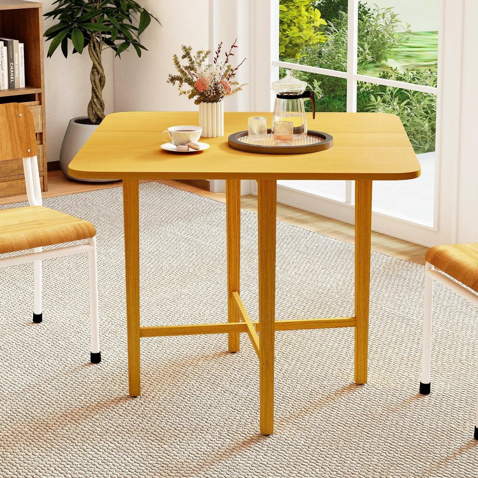 Foldable Dining Table for 2-4 People with Rubber Wood Legs for Small Space by DirectDeals