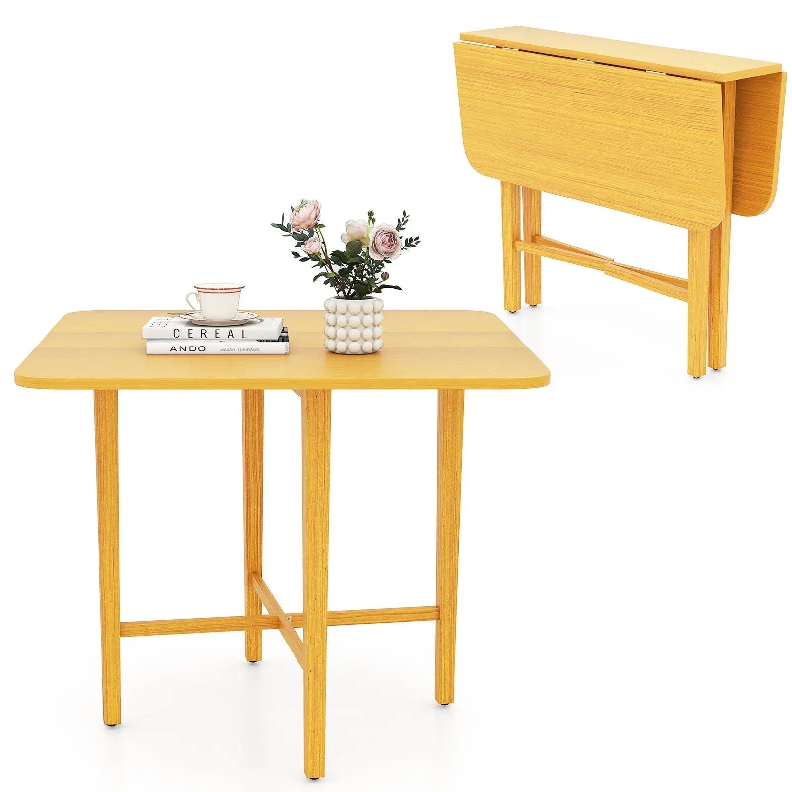 Foldable Dining Table for 2-4 People with Rubber Wood Legs for Small Space by DirectDeals