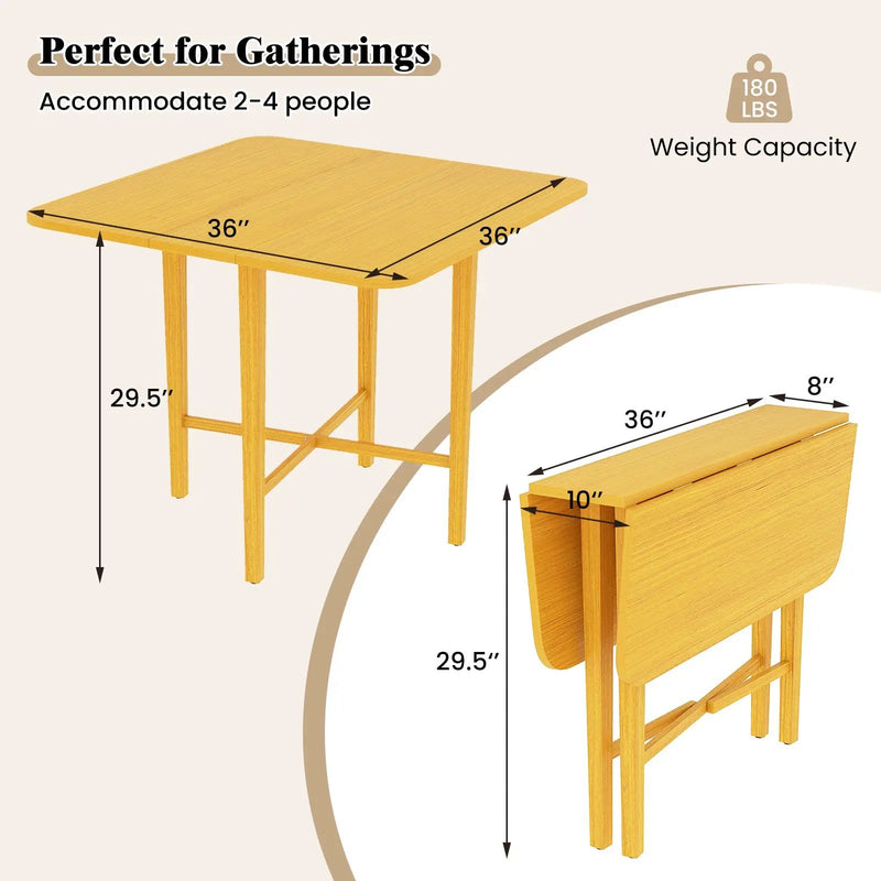 Foldable Dining Table for 2-4 People with Rubber Wood Legs for Small Space by DirectDeals