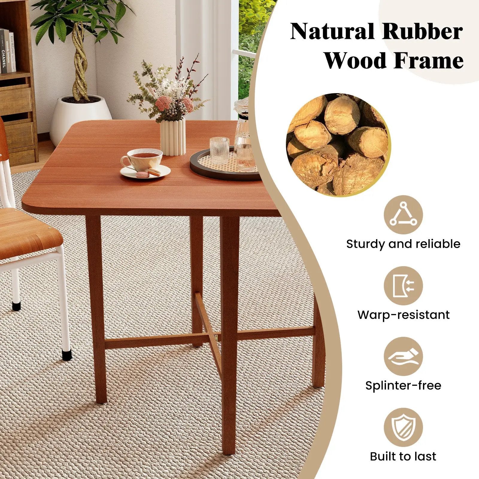 Foldable Dining Table for 2-4 People with Rubber Wood Legs for Small Space by DirectDeals