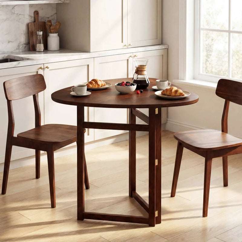 Foldable Dining Table 31.5" Triangular Small Kitchen Table for 2-Walnut by DirectDeals