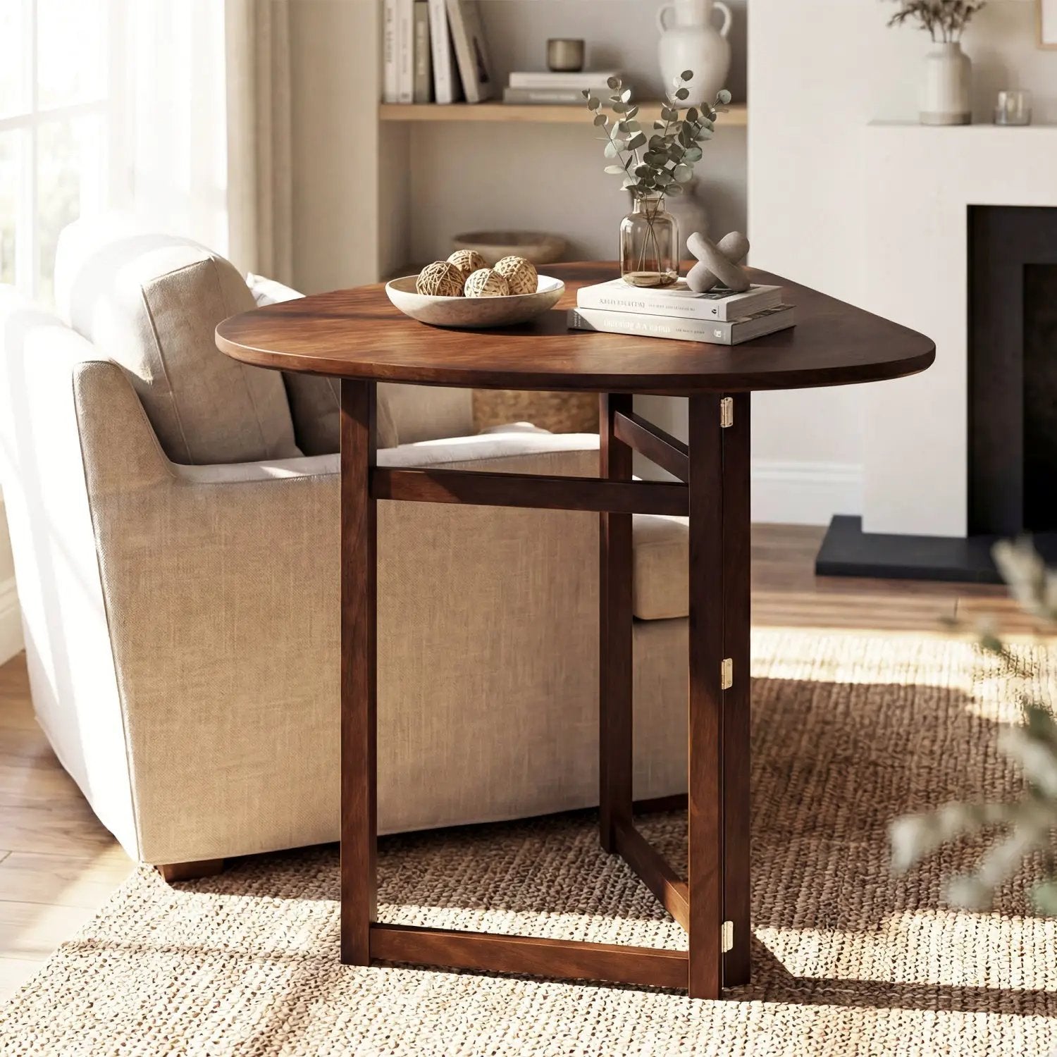 Foldable Dining Table 31.5" Triangular Small Kitchen Table for 2-Walnut by DirectDeals