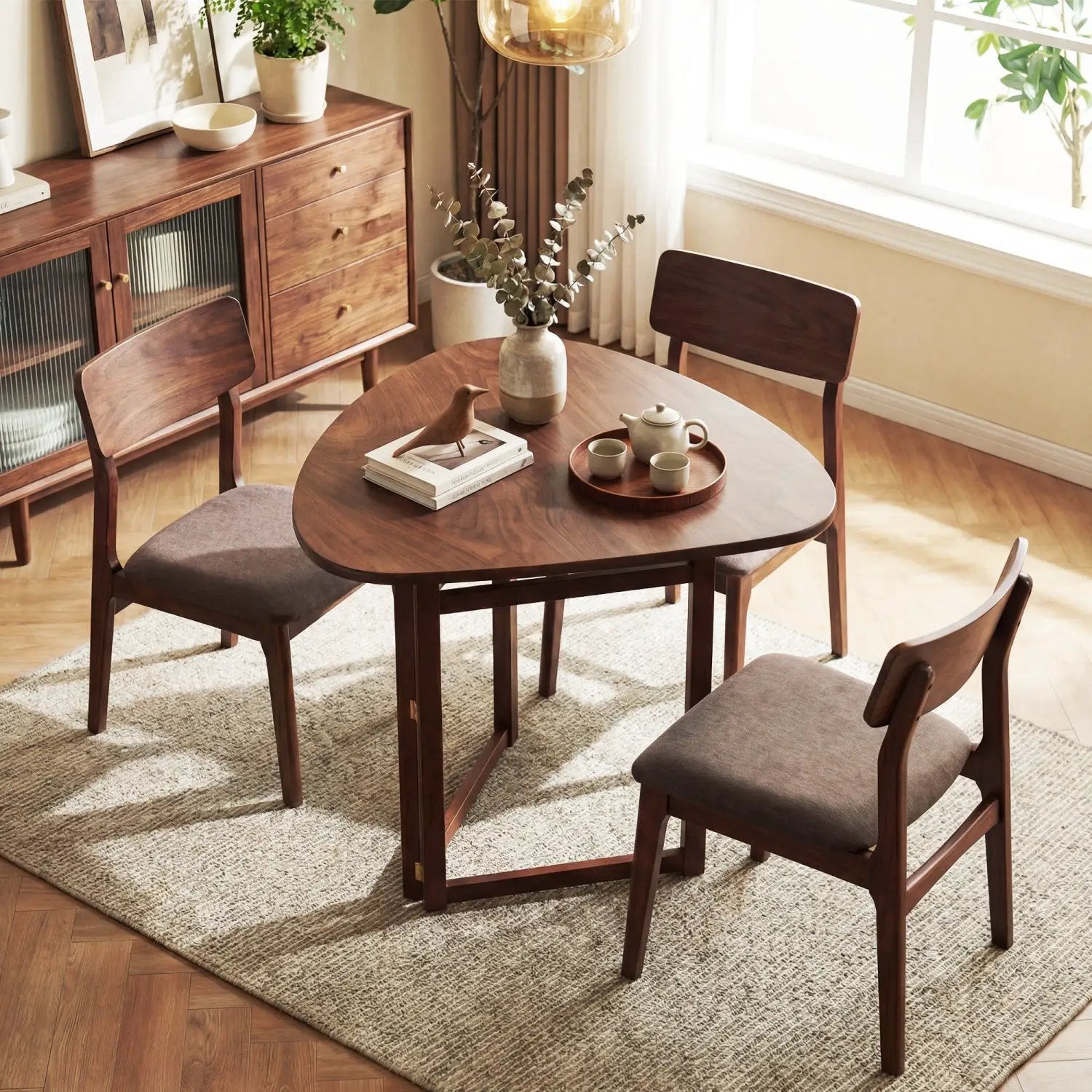 Foldable Dining Table 31.5" Triangular Small Kitchen Table for 2-Walnut by DirectDeals
