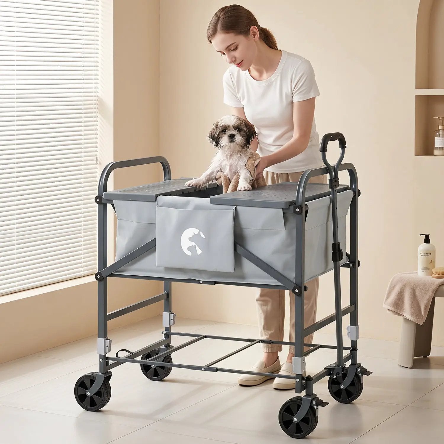 Foldable Dog Bath Cart with Adjustable Height & 4 Wheels by DirectDeals