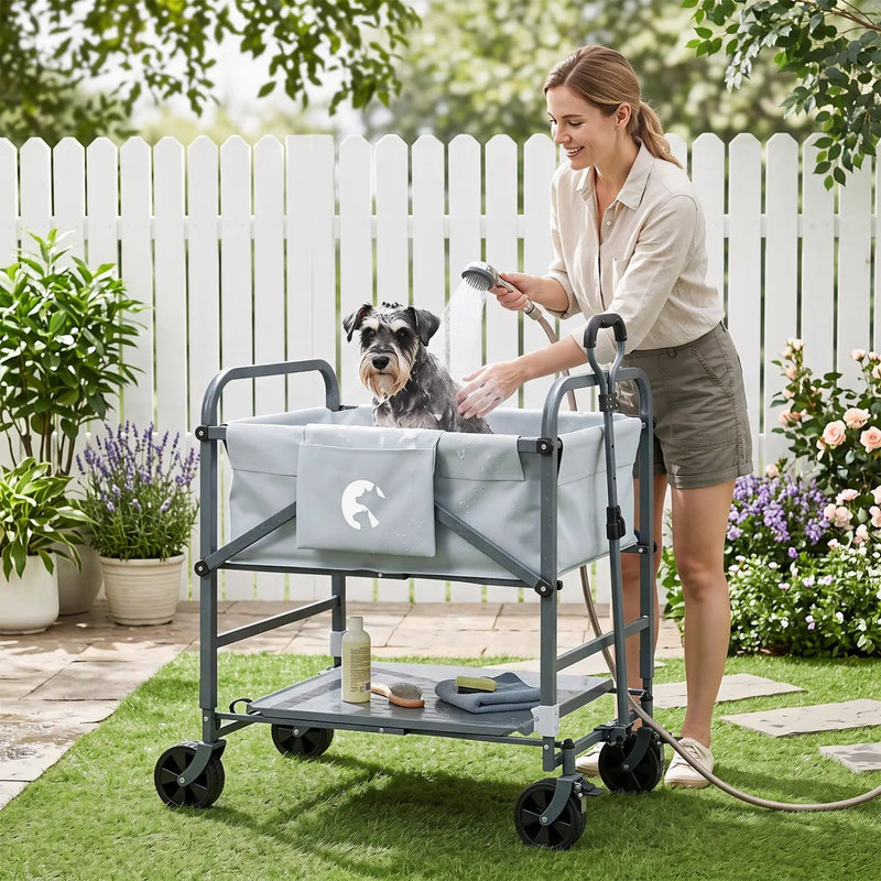 Foldable Dog Bath Cart with Adjustable Height & 4 Wheels by DirectDeals