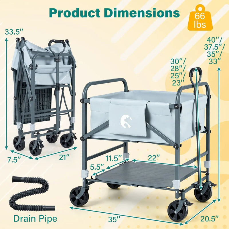 Foldable Dog Bath Cart with Adjustable Height & 4 Wheels by DirectDeals