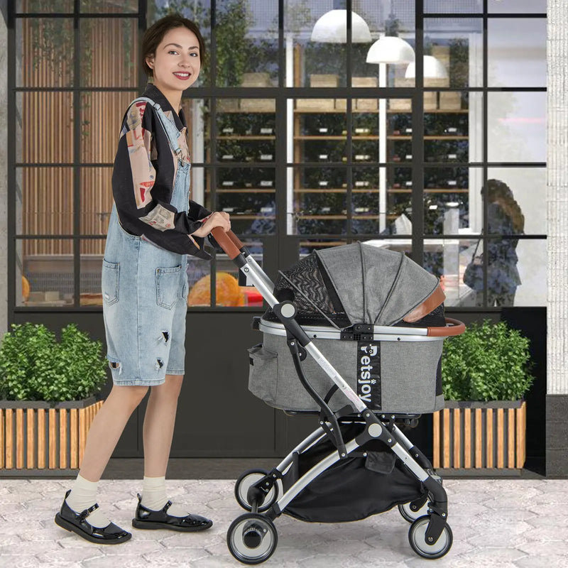 Foldable Dog Cat Stroller with Removable Waterproof Cover-Dark Gray by DirectDeals