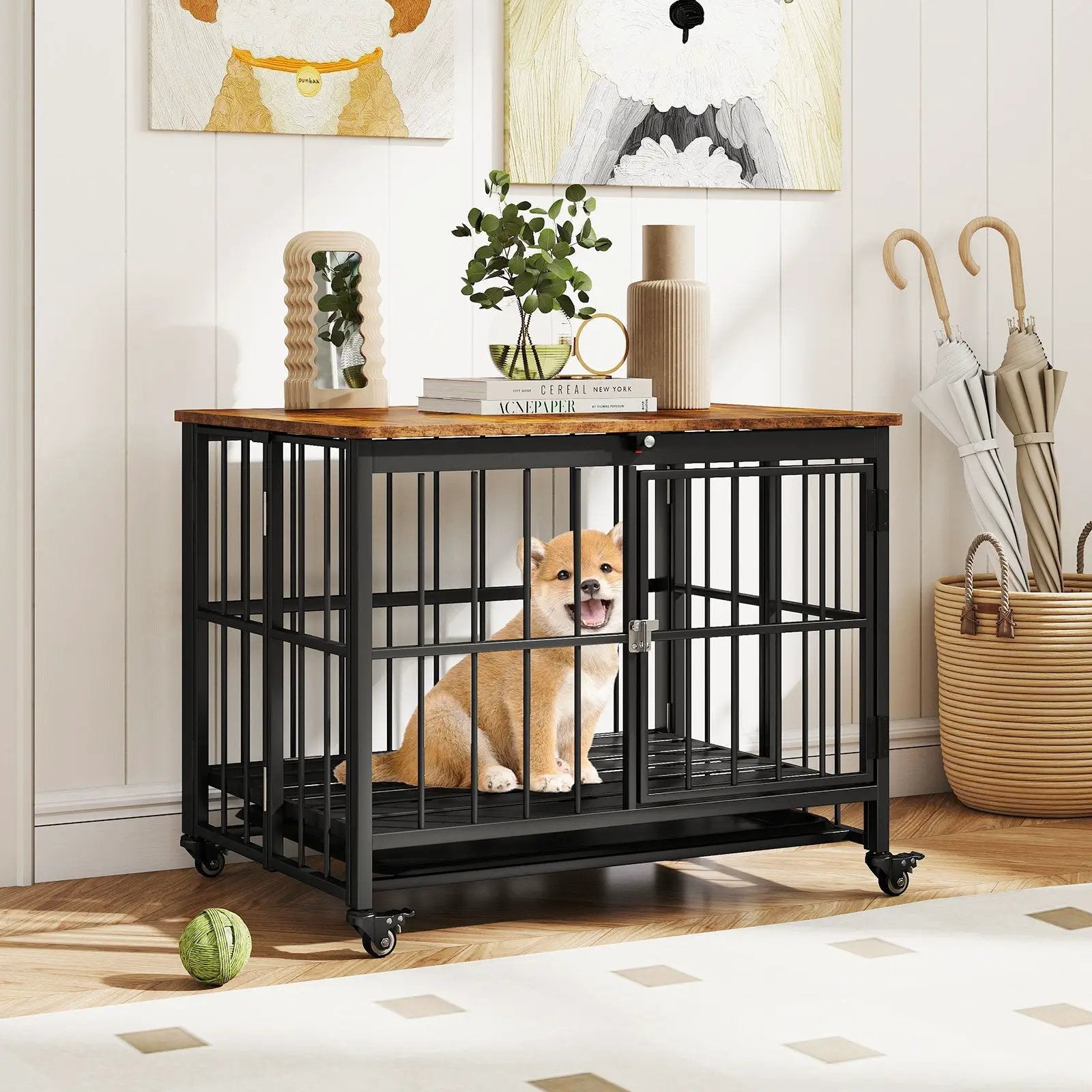 Foldable Dog Crate Furniture with Removable Tray and Lockable Door by DirectDeals