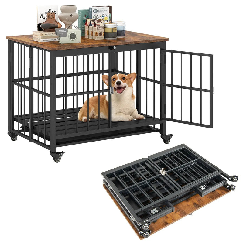 Foldable Dog Crate Furniture with Removable Tray and Lockable Door by DirectDeals