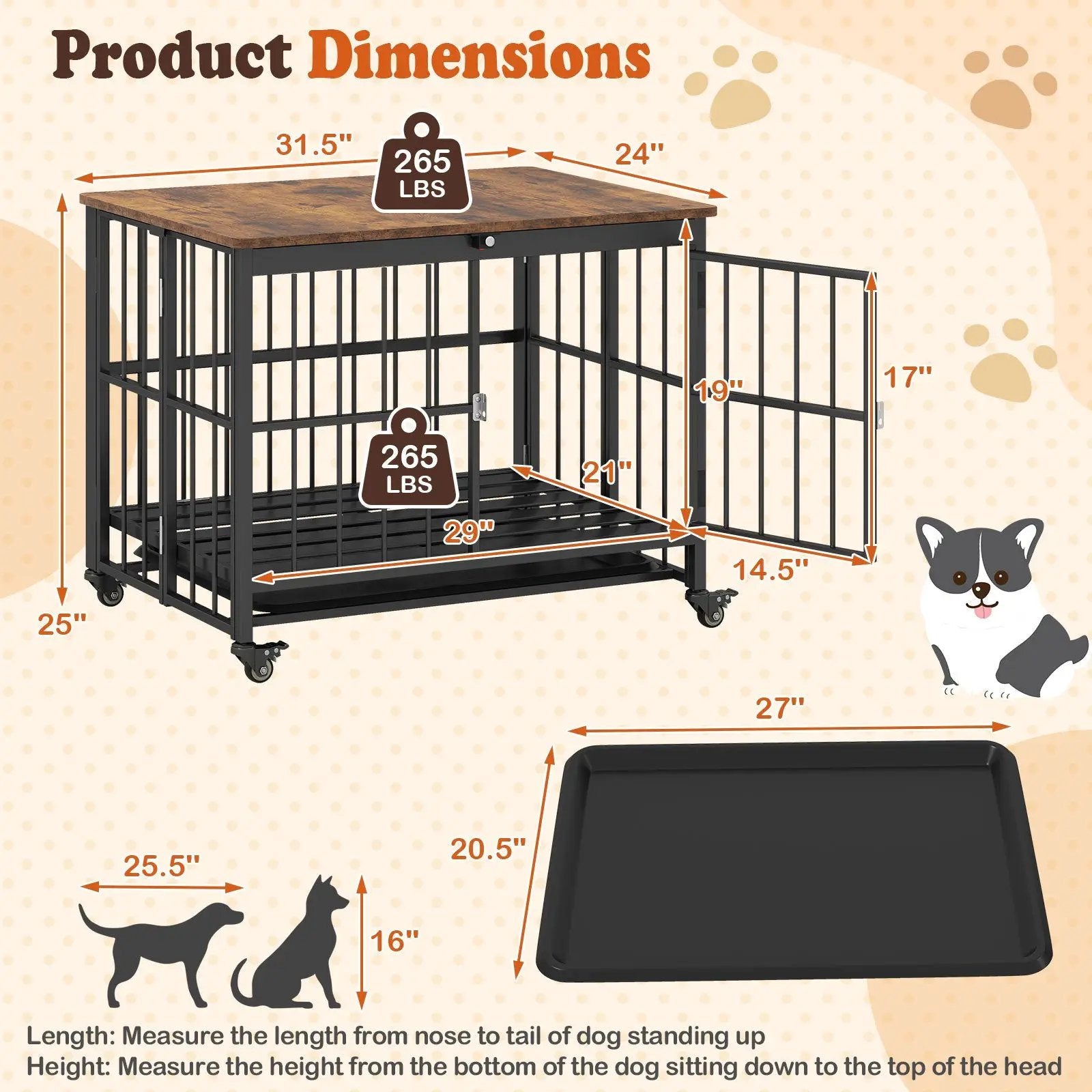 Foldable Dog Crate Furniture with Removable Tray and Lockable Door by DirectDeals