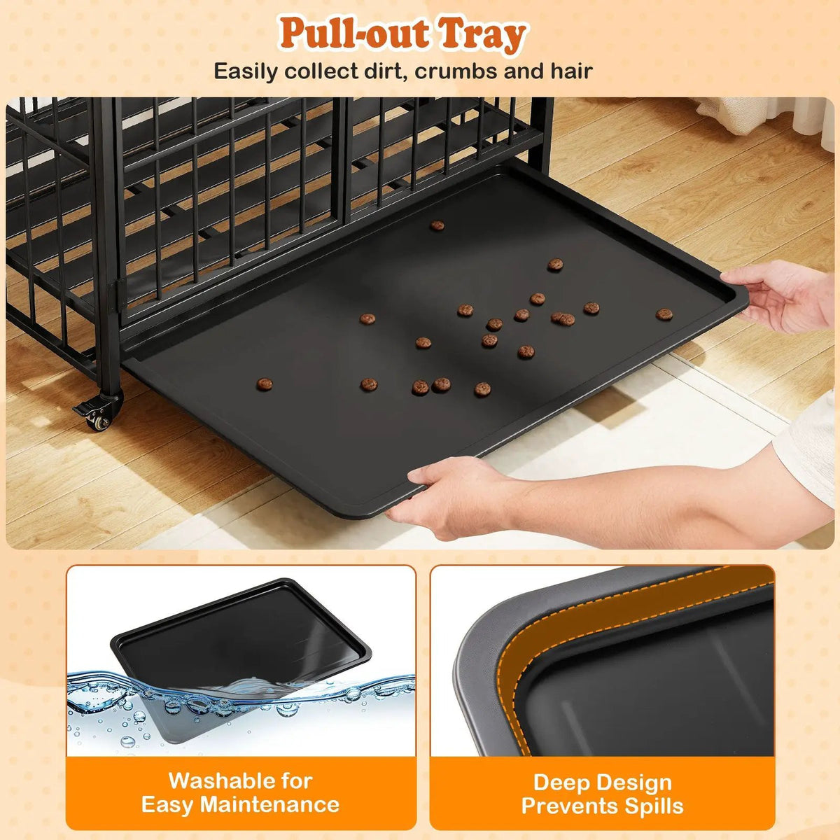 Foldable Dog Crate Furniture with Removable Tray and Lockable Door, packed in its shipping crate 11