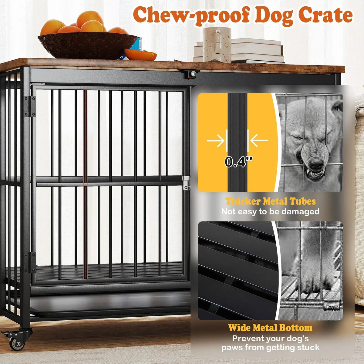 Foldable Dog Crate Furniture with Removable Tray and Lockable Door, packed in its shipping crate 13