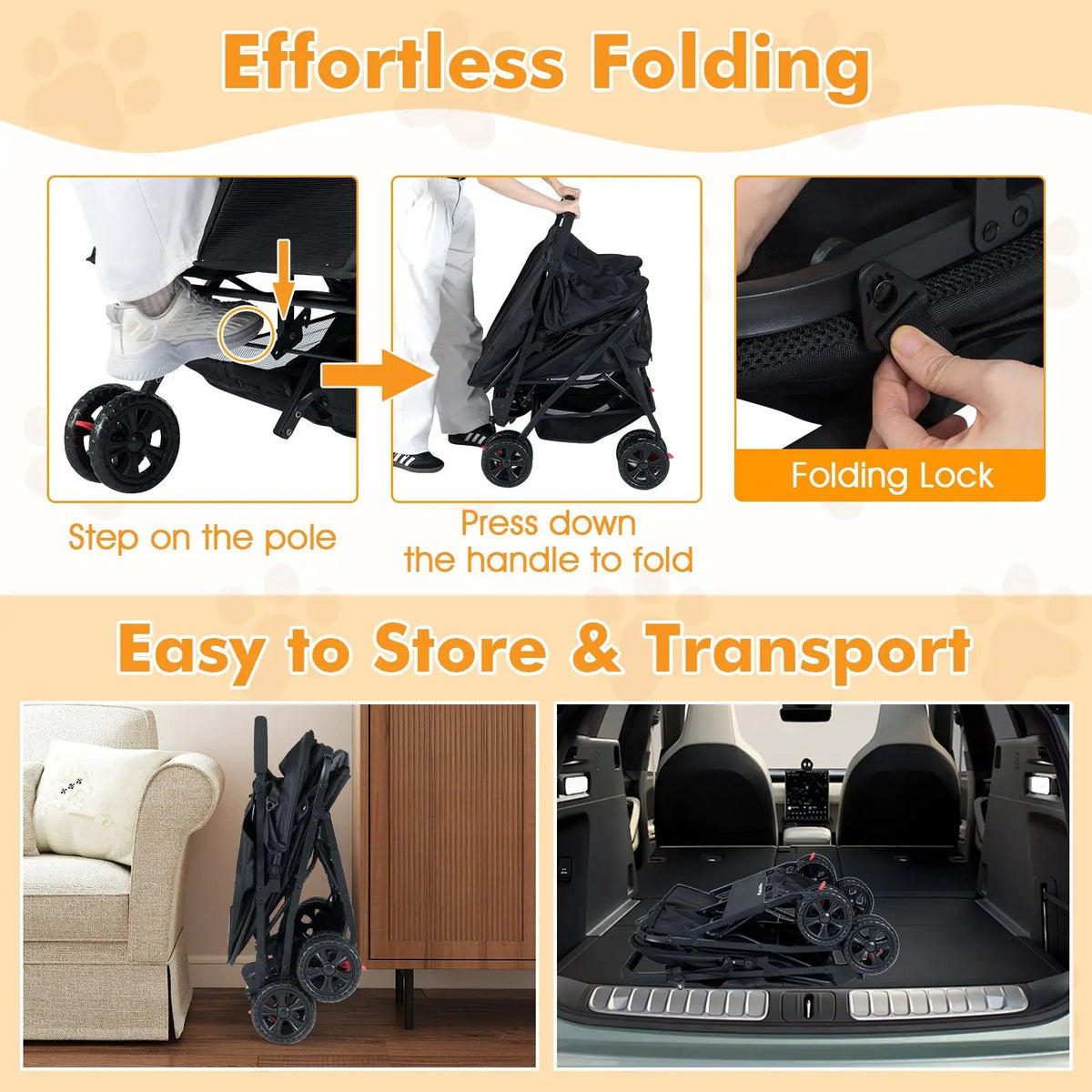 Foldable Double Pet Stroller with Adjustable Sunshade and Storage Basket, photo 17 of 24